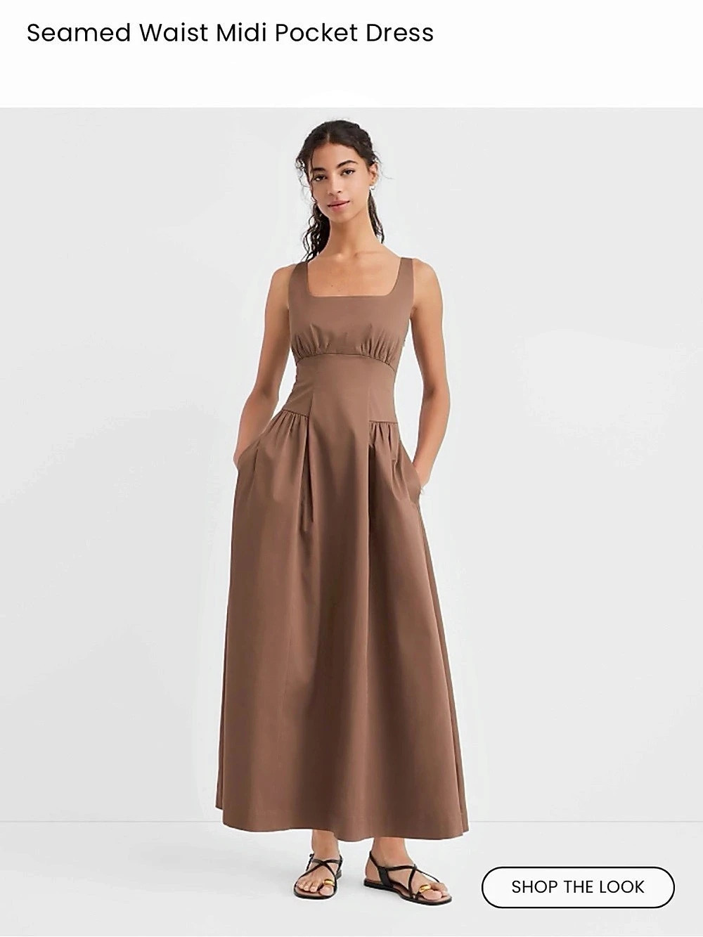 LOFT Seamed Waist Midi Pocket Dress Brown Size 10 Like New